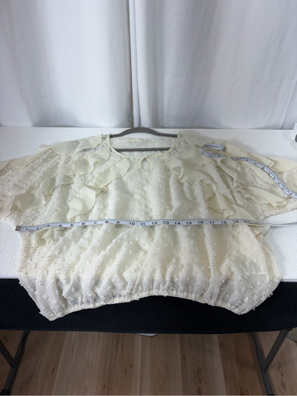 A'Reve Cream Ruffle Swiss Dot Blouse with Keyhole 3294 - Picture 8 of 11
